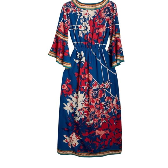 Flying Tomato Blue Boho Floral Printed Maxi Dress Size XS V-Neck - Picture 2 of 16